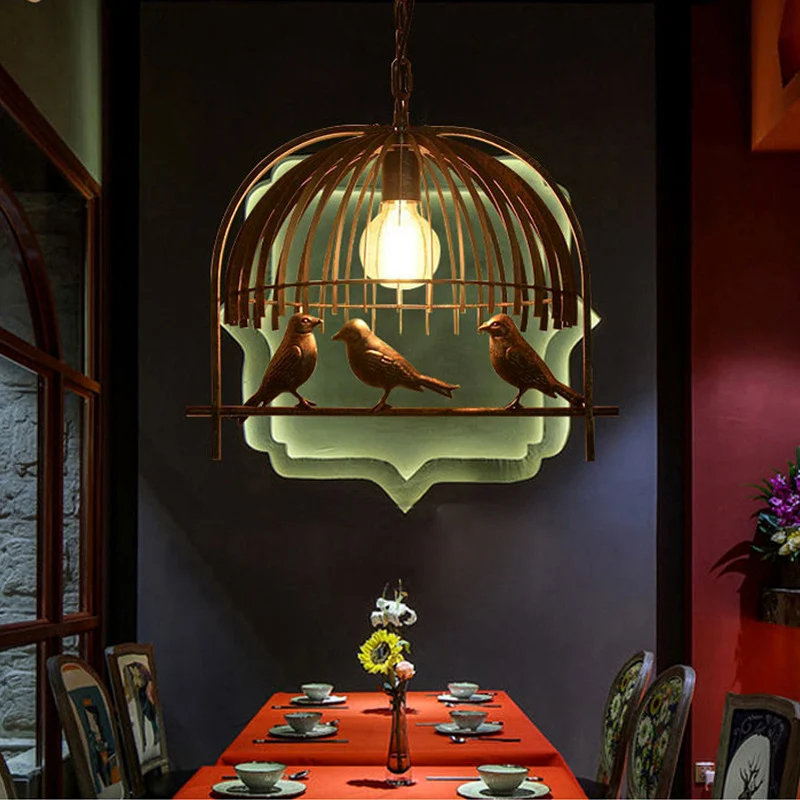 Plafondlamp met enkele kop, landelijke kooistijl, metalen hanglampenset met vogeldecoratie brons Clearhalo