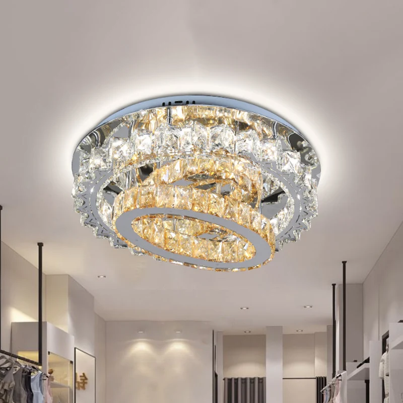 Plafondlamp met gelaagde hoepels, eigentijds kristal, roestvrij staal, LED, semi-inbouwmontage Clearhalo