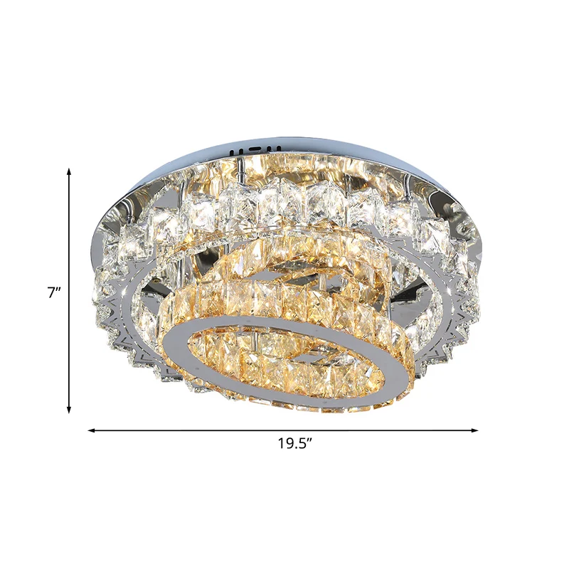 Plafondlamp met gelaagde hoepels, eigentijds kristal, roestvrij staal, LED, semi-inbouwmontage Clearhalo