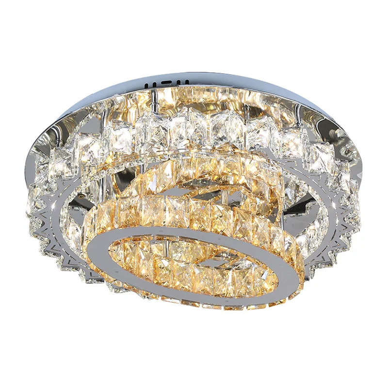 Plafondlamp met gelaagde hoepels, eigentijds kristal, roestvrij staal, LED, semi-inbouwmontage Clearhalo