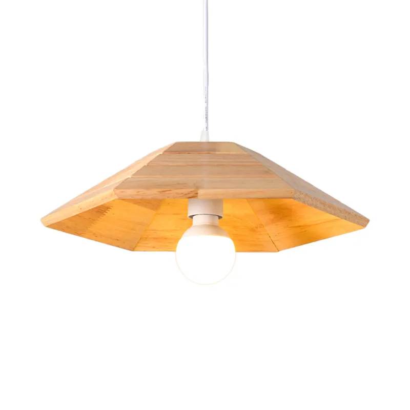 Plafondlamp met geribbelde flare, eenvoudige houten 1-lichts beige hanglampset boven tafel Clearhalo