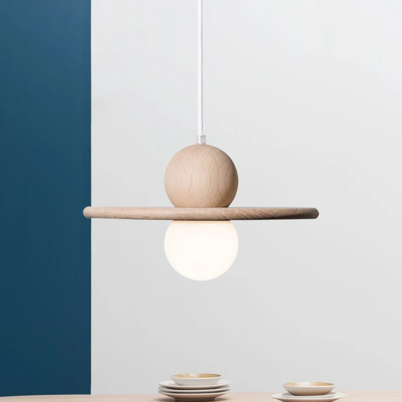 Plafondlamp met houten plaat, minimalistische enkele kop, beige hanglamp voor eetkamer Clearhalo