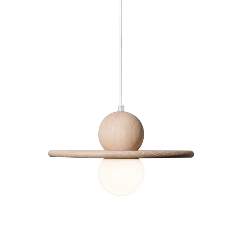 Plafondlamp met houten plaat, minimalistische enkele kop, beige hanglamp voor eetkamer Clearhalo