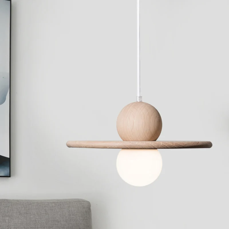Plafondlamp met houten plaat, minimalistische enkele kop, beige hanglamp voor eetkamer Clearhalo