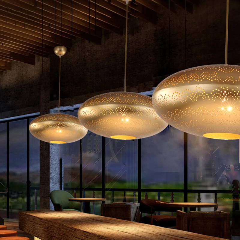 Plafondlamp met 1 lamp Arabische stijl ovale metalen hangende hanglamp zwart/zilver/messing Clearhalo