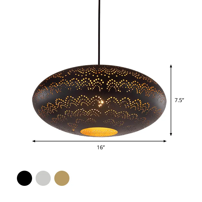 Plafondlamp met 1 lamp Arabische stijl ovale metalen hangende hanglamp zwart/zilver/messing Clearhalo