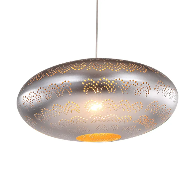 Plafondlamp met 1 lamp Arabische stijl ovale metalen hangende hanglamp zwart/zilver/messing Clearhalo
