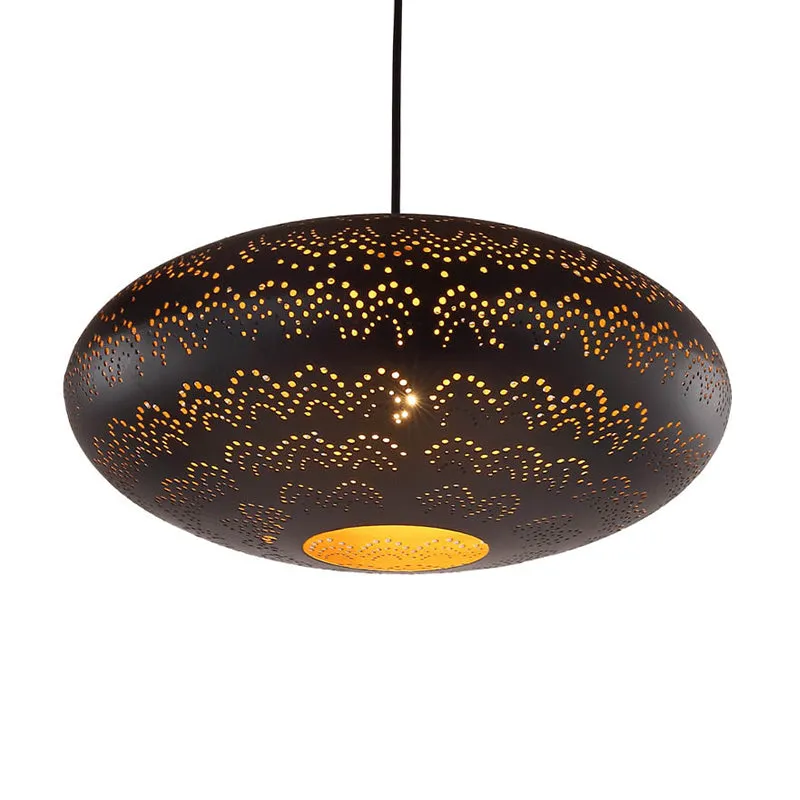 Plafondlamp met 1 lamp Arabische stijl ovale metalen hangende hanglamp zwart/zilver/messing Clearhalo