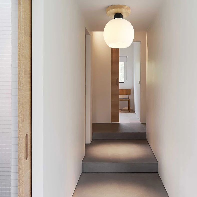 Plafondverlichting met één lamp, industriële bol/cilinder matglas, semi-inbouwlamp zwart voor foyer Clearhalo