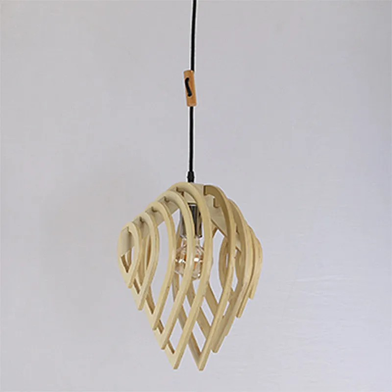 Plafondverlichting voor slaapkamer met 1 lamp Aziatisch beige hanglamp met lasergesneden houten kap Clearhalo