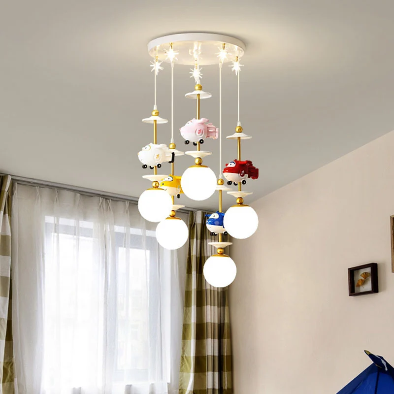 Plane Multi Light Hanglamp voor kinderen, metaal, 3/5 lampen, hanglamp voor kinderslaapkamer goud Clearhalo
