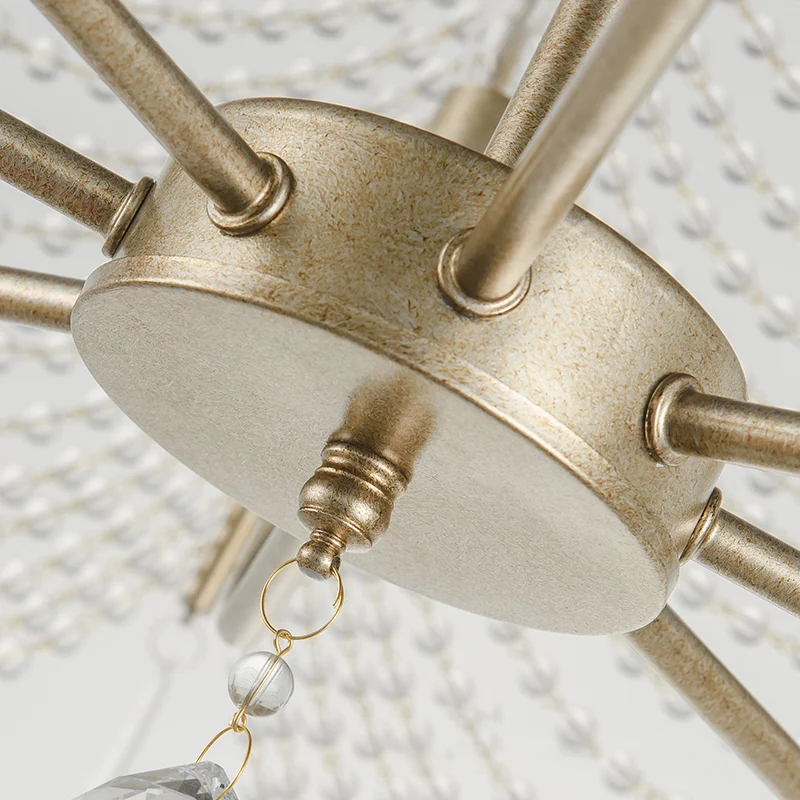 Platteland geschulpte kroonluchterlamp Crystal Strand plafond hanglamp messing voor eetkamer Clearhalo