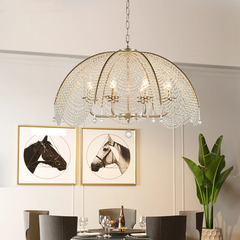 Platteland geschulpte kroonluchterlamp Crystal Strand plafond hanglamp messing voor eetkamer Clearhalo