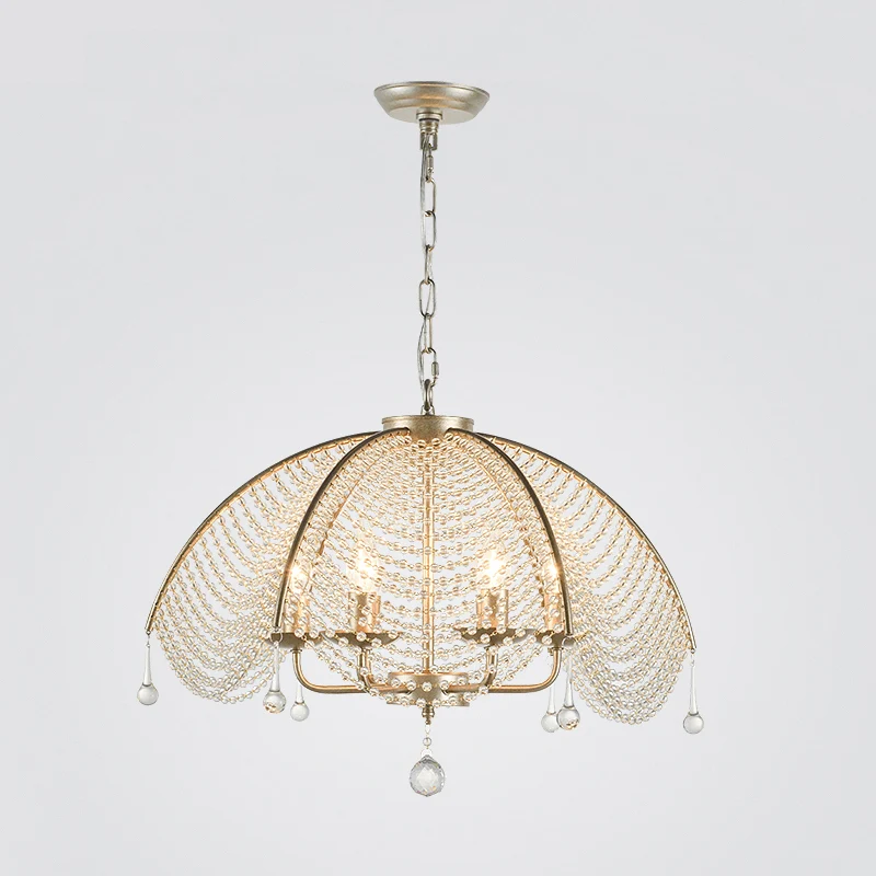 Platteland geschulpte kroonluchterlamp Crystal Strand plafond hanglamp messing voor eetkamer Clearhalo