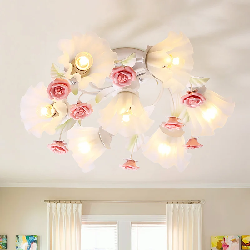 Platteland spiraal semi-mount verlichting 7 lampen wit glas verzonken plafondlamp voor woonkamer Clearhalo