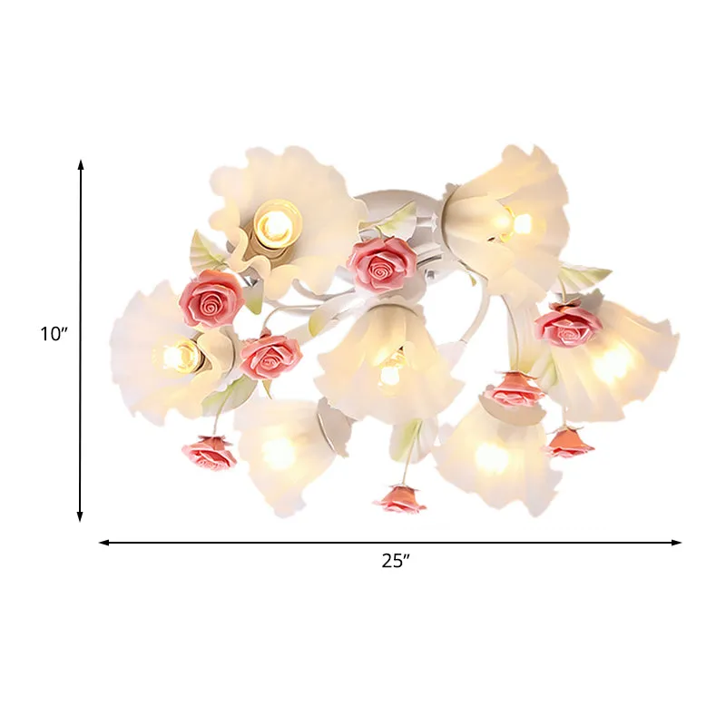 Platteland spiraal semi-mount verlichting 7 lampen wit glas verzonken plafondlamp voor woonkamer Clearhalo