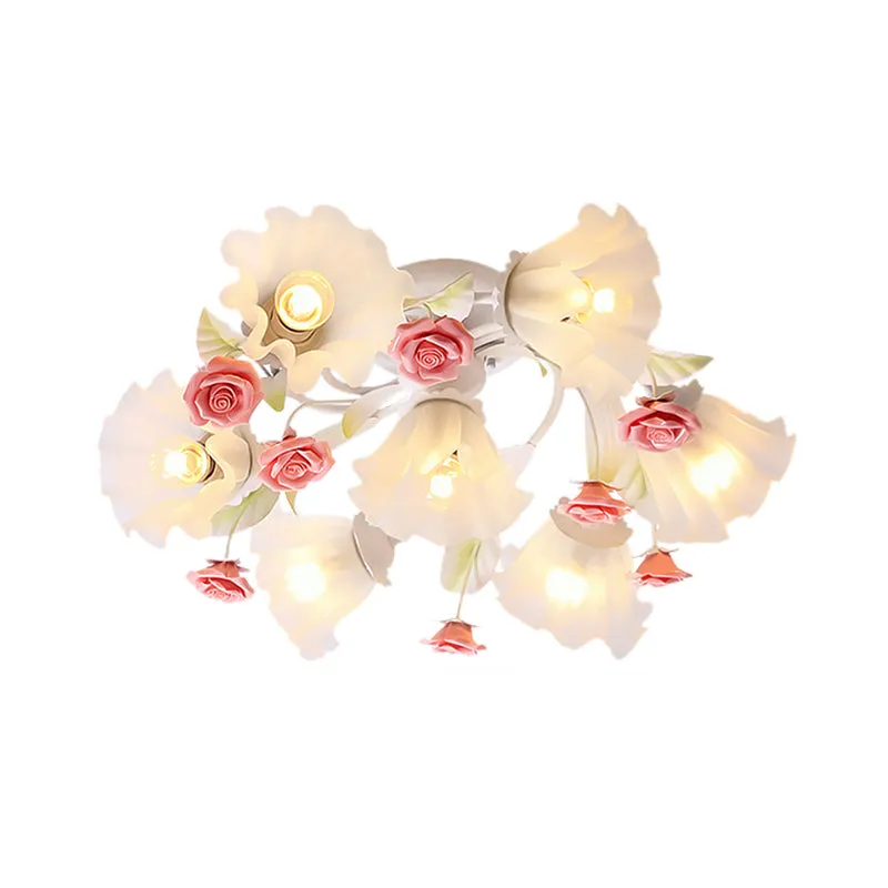 Platteland spiraal semi-mount verlichting 7 lampen wit glas verzonken plafondlamp voor woonkamer Clearhalo