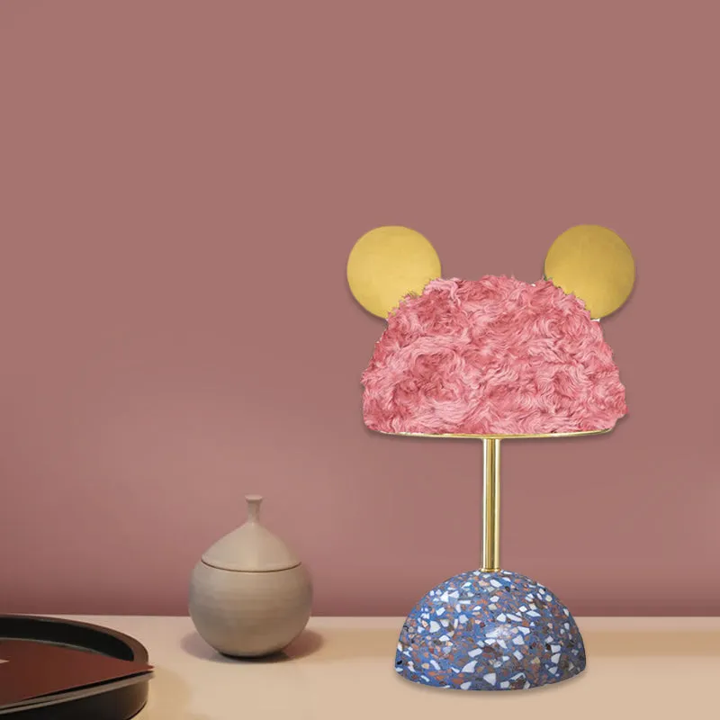 Pluche stof beer tafellamp kinderstijl 1 lamp roze/donkergroen/lichtroze nachtkastje met koepelvormige terrazzo voet Clear...