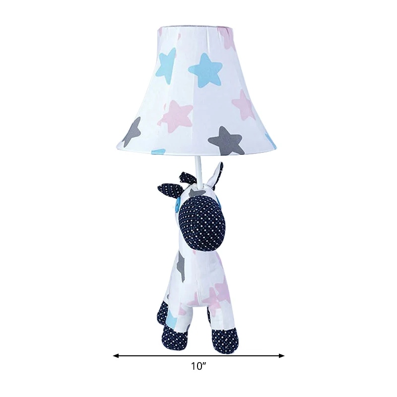 Pony-bureaulamp van stof met taps toelopende kap en ster-/esdoornbladpatroon 1 lichtgevende cartoon-bureaulamp wit voor st...