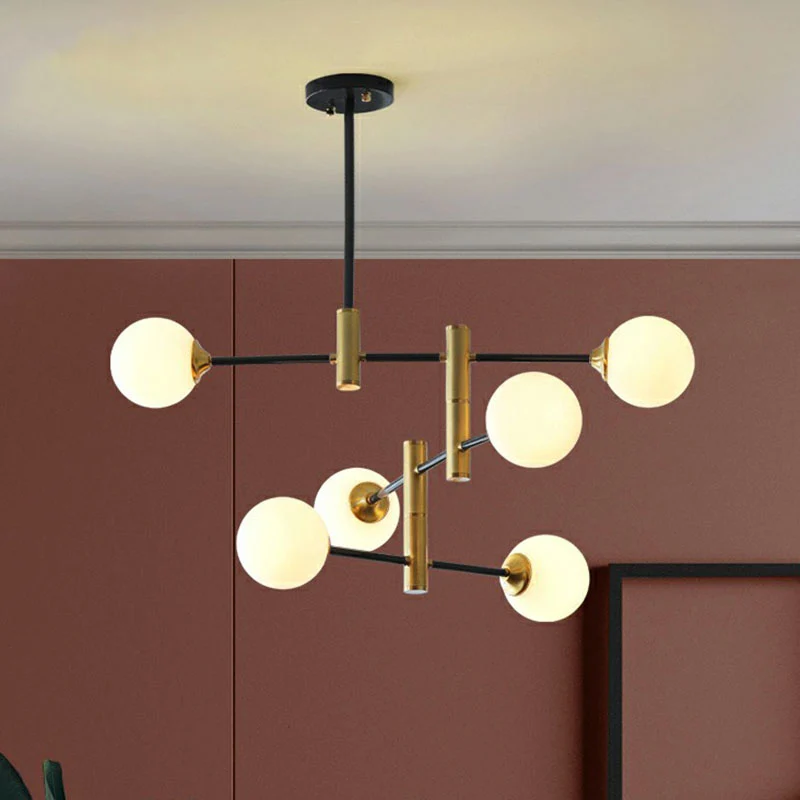Postmoderne bolkroonluchter, ondoorzichtige glazen eetkamer hanglamp zwart en messing Clearhalo