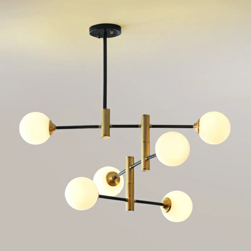 Postmoderne bolkroonluchter, ondoorzichtige glazen eetkamer hanglamp zwart en messing Clearhalo