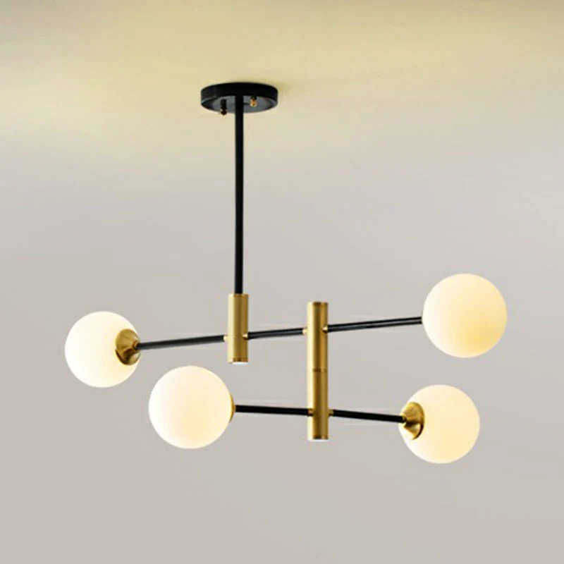 Postmoderne bolkroonluchter, ondoorzichtige glazen eetkamer hanglamp zwart en messing Clearhalo