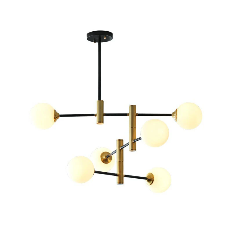 Postmoderne bolkroonluchter, ondoorzichtige glazen eetkamer hanglamp zwart en messing Clearhalo