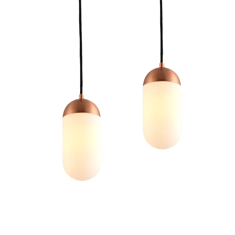 Postmoderne capsule multi-plafondlamp wit glas 2-lichts boogvormige hanglamp bij het bed koper Clearhalo