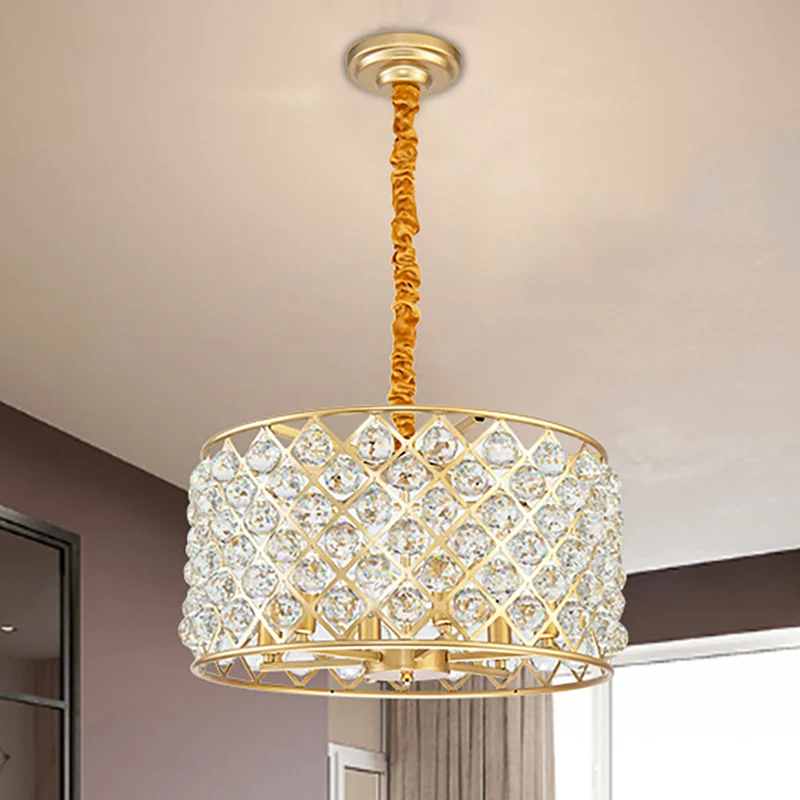 Postmoderne cilinder hanglamp kristal en metaal 6 lampen eetkamer kroonluchter licht Clearhalo