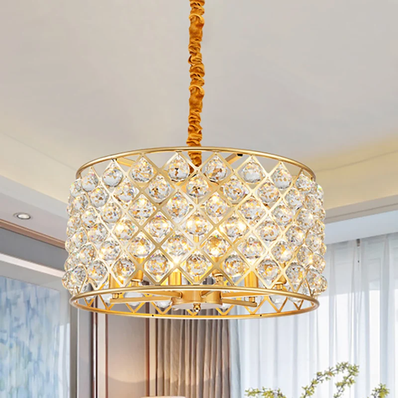 Postmoderne cilinder hanglamp kristal en metaal 6 lampen eetkamer kroonluchter licht Clearhalo