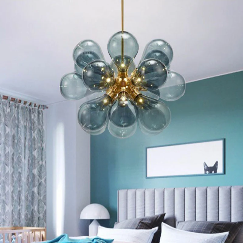 Postmoderne creatieve bubbels kroonluchter glazen slaapkamerhanglamp met 18 lampen goud Clearhalo