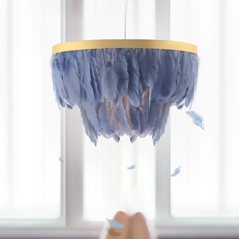 Postmoderne gelaagde hanglamp Kit Feather 1-kops eetkamer hanglamp wit/blauw Clearhalo