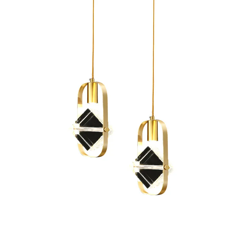 Postmoderne gouden hanglamp met 2 koppen kubieke multi-lichthanger en metalen frame voor restaurant Clearhalo