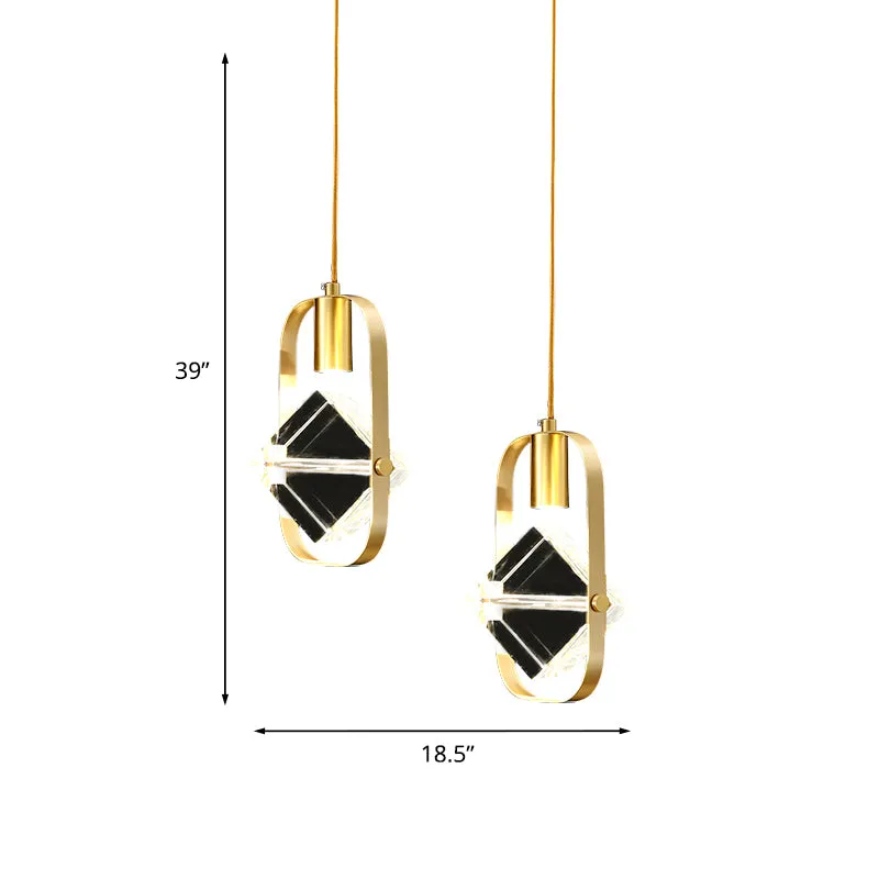 Postmoderne gouden hanglamp met 2 koppen kubieke multi-lichthanger en metalen frame voor restaurant Clearhalo