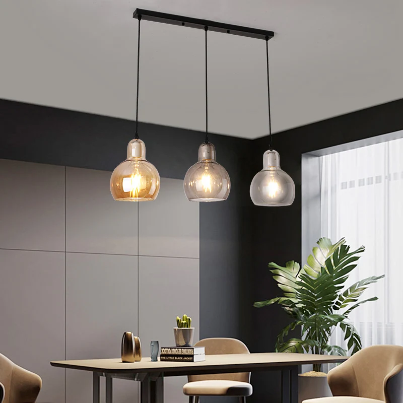 Postmoderne hanglamp kalebasvorm, glas, 3 koppen, eetkamer hanglamp zwart Clearhalo