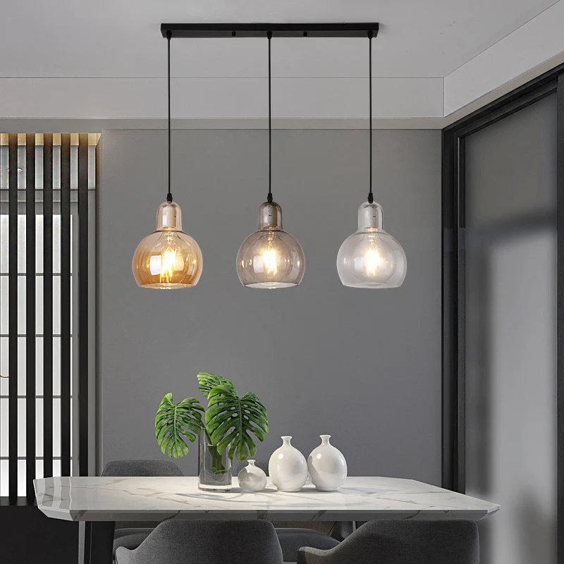 Postmoderne hanglamp kalebasvorm, glas, 3 koppen, eetkamer hanglamp zwart Clearhalo
