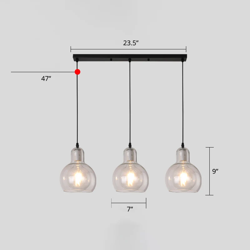 Postmoderne hanglamp kalebasvorm, glas, 3 koppen, eetkamer hanglamp zwart Clearhalo