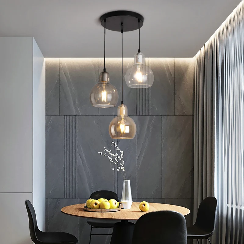 Postmoderne hanglamp kalebasvorm, glas, 3 koppen, eetkamer hanglamp zwart Clearhalo