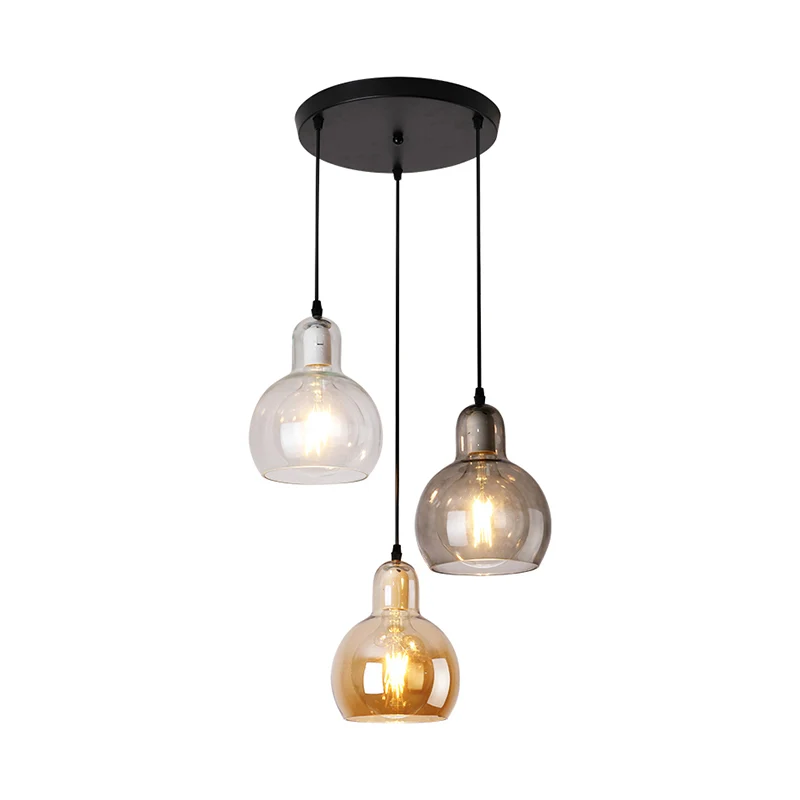 Postmoderne hanglamp kalebasvorm, glas, 3 koppen, eetkamer hanglamp zwart Clearhalo