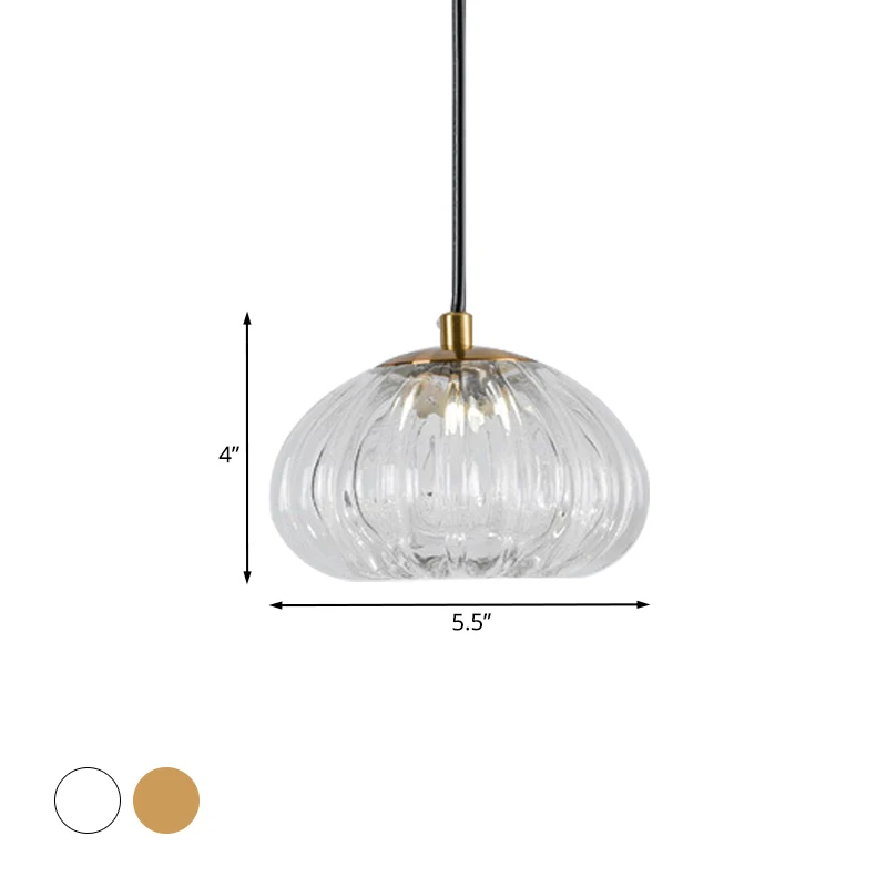 Postmoderne hanglamp met koepel Cognac/helder geribbeld glas 1-kops eettafel hanglamp Clearhalo