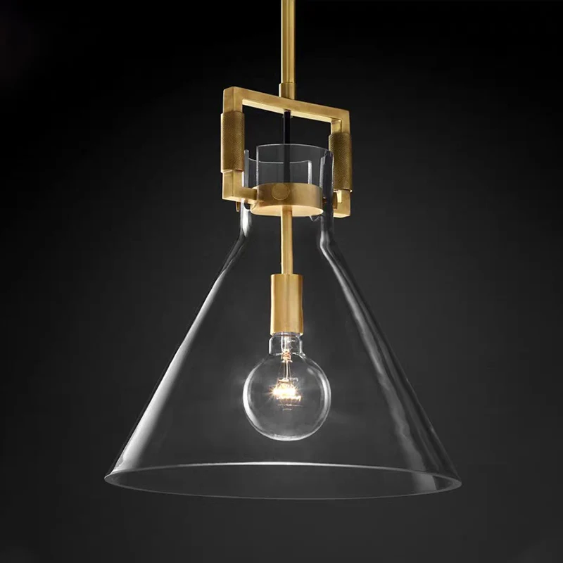 Postmoderne hanglamp met 1 kop, messing hanglamp, koepel/bol/kegel met helderglazen kap, 12"/12,5"/14" breed Clearhalo