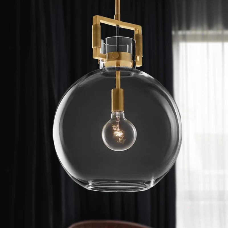 Postmoderne hanglamp met 1 kop, messing hanglamp, koepel/bol/kegel met helderglazen kap, 12"/12,5"/14" breed Clearhalo