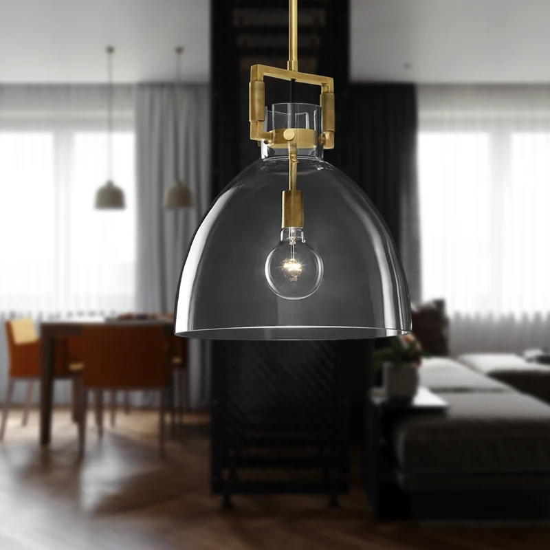 Postmoderne hanglamp met 1 kop, messing hanglamp, koepel/bol/kegel met helderglazen kap, 12"/12,5"/14" breed Clearhalo