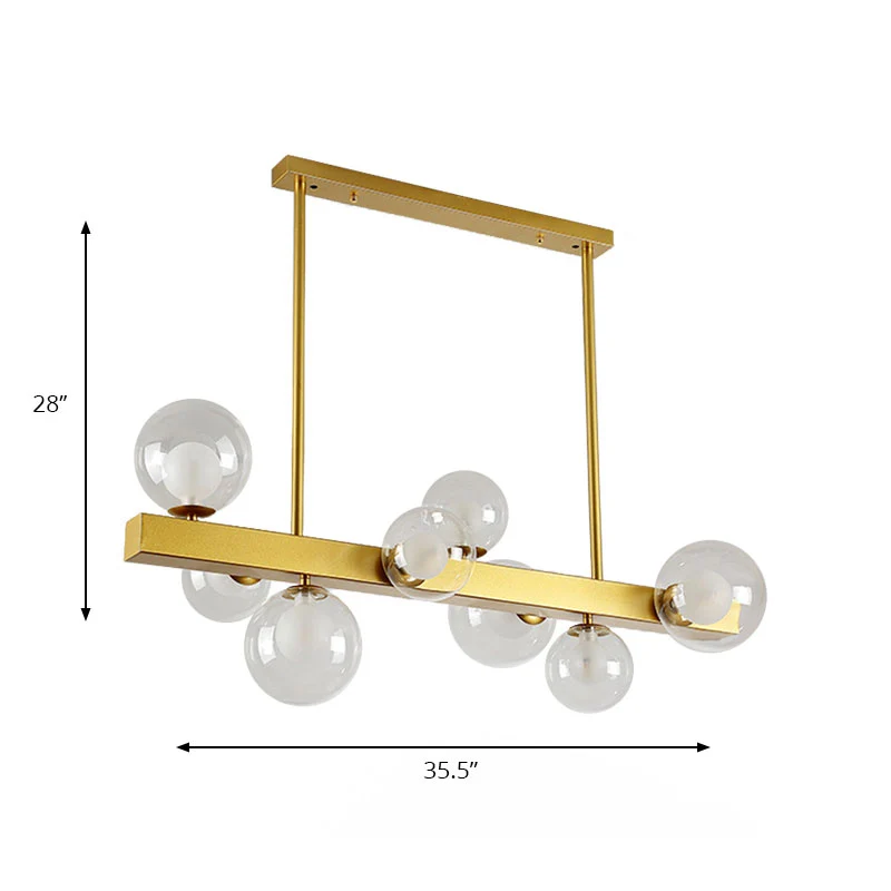 Postmoderne kroonluchter met gouden afwerking en bolschaduw 8 lichts glazen hanglamp voor eetkamer Clearhalo