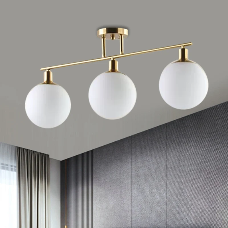 Postmoderne Orb Shade lineaire kroonluchter melkglas 2/3 koppen gouden afwerking hangende hanglamp Clearhalo