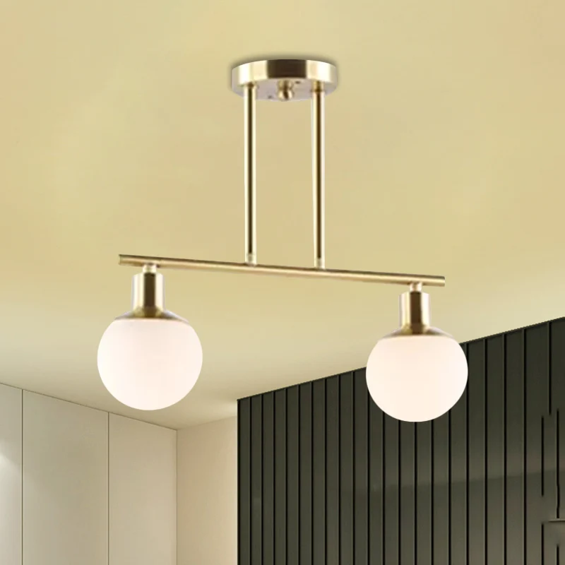 Postmoderne Orb Shade lineaire kroonluchter melkglas 2/3 koppen gouden afwerking hangende hanglamp Clearhalo