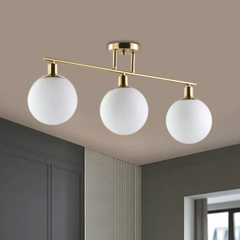 Postmoderne Orb Shade lineaire kroonluchter melkglas 2/3 koppen gouden afwerking hangende hanglamp Clearhalo