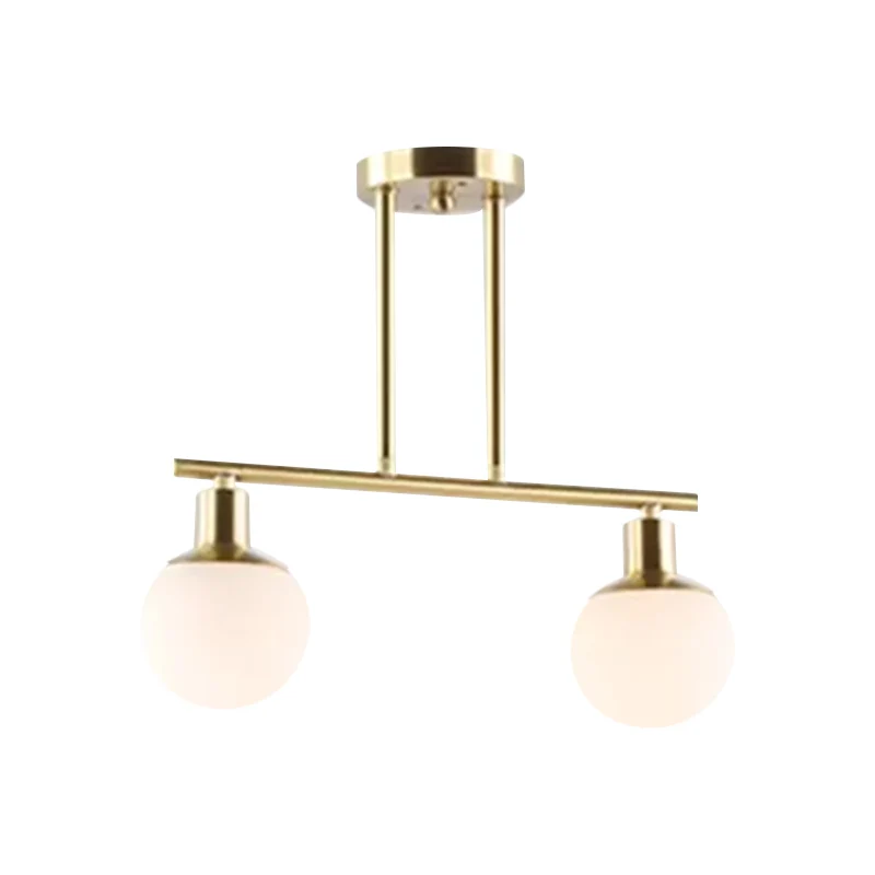 Postmoderne Orb Shade lineaire kroonluchter melkglas 2/3 koppen gouden afwerking hangende hanglamp Clearhalo