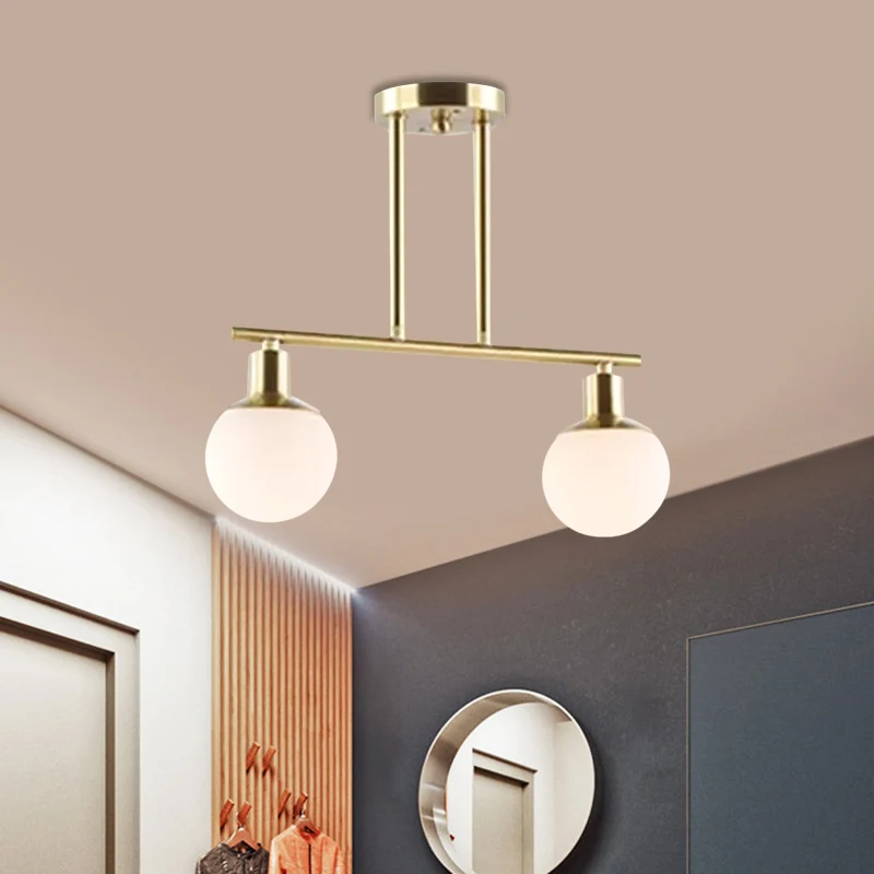 Postmoderne Orb Shade lineaire kroonluchter melkglas 2/3 koppen gouden afwerking hangende hanglamp Clearhalo