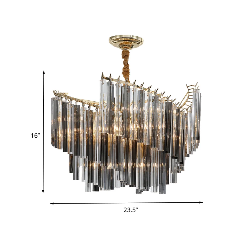 Postmoderne spiraalkroonluchter Verlichting Rookgrijs Tri-Side Crystal Rod 5/10 Heads Woonkamer Hanglamp Clearhalo